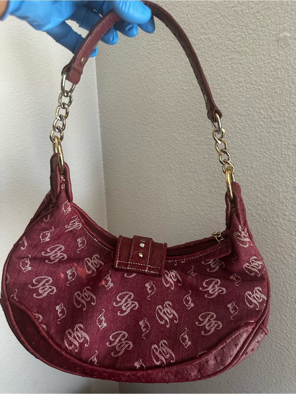 Y2K•Baby Phat Signature Ostrich Embossed Faux Leather Hobo Shoulder Bag. - Picture 4 of 15